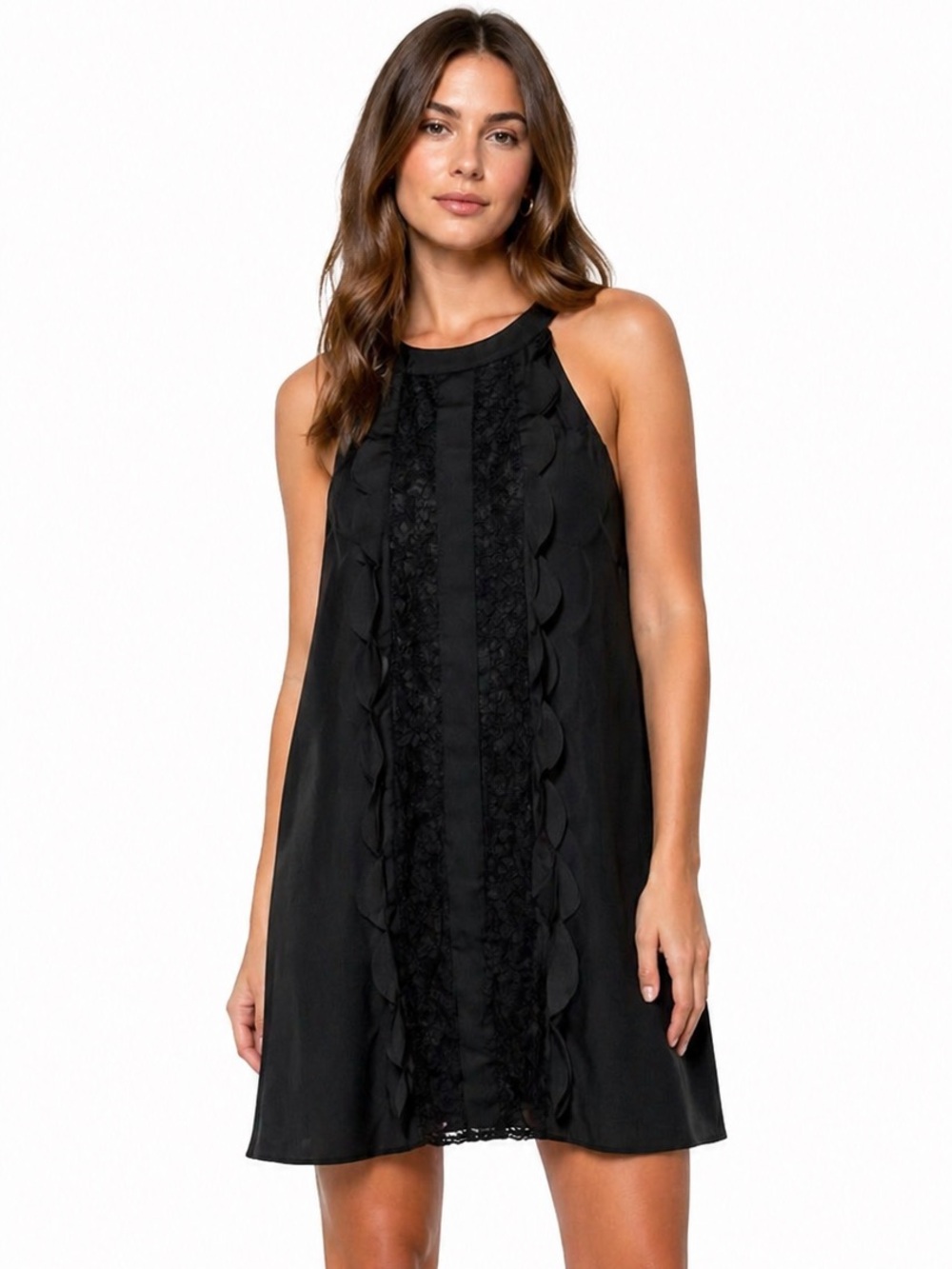 Altar’d State Black Halter Lace Scallop Cocktail Dress Coquette Party L